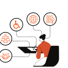 This image is the one on the cover, it shows a person looking at the computer, with several emoticons around her